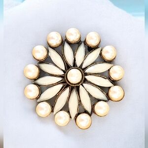 Vintage White Brooch Faux Pearl  and Marquis Gem Stones